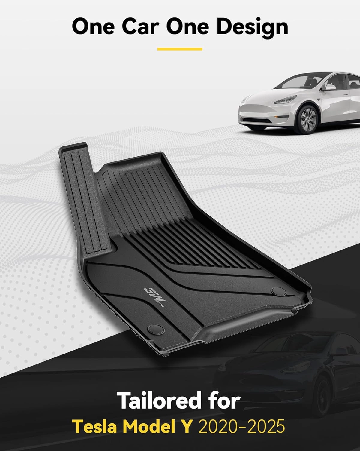 3W Tesla Model Y Floor Mats, TPE Floor Liner for Tesla Model Y 2020-2024, Full Set Black Floor Mats, Cargo Liner and Rear Seat Back Mats Accseeories for Tesla 5-Seater(Not for Juniper)