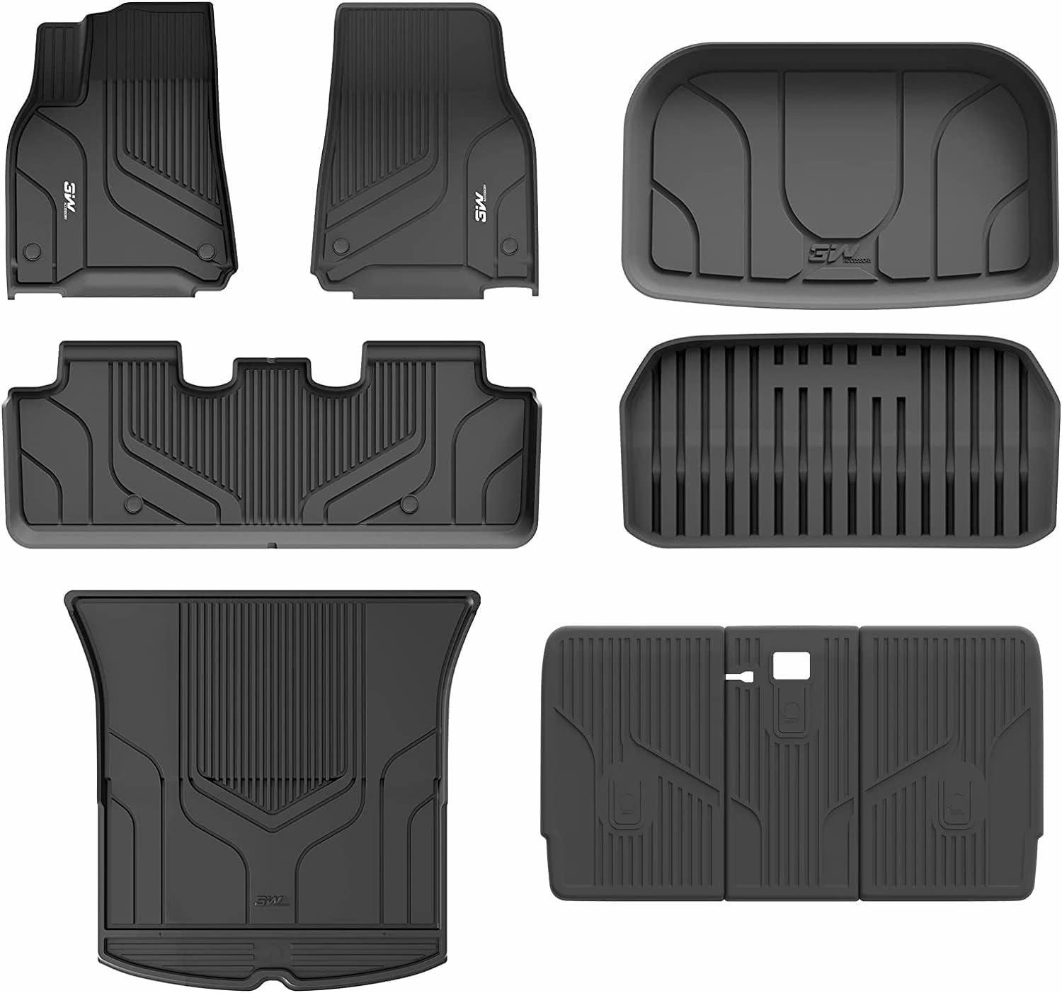3W Tesla Model Y Floor Mats, TPE Floor Liner for Tesla Model Y 2020-2024, Full Set Black Floor Mats, Cargo Liner and Rear Seat Back Mats Accseeories for Tesla 5-Seater(Not for Juniper)