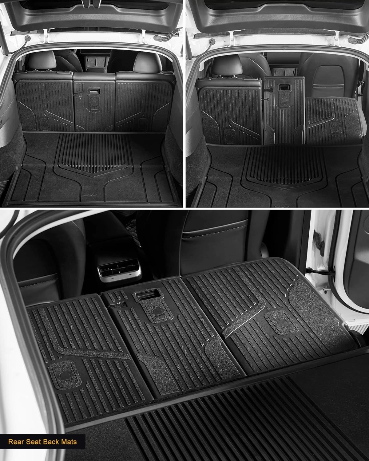 3W Tesla Model Y Floor Mats, TPE Floor Liner for Tesla Model Y 2020-2024, Full Set Black Floor Mats, Cargo Liner and Rear Seat Back Mats Accseeories for Tesla 5-Seater(Not for Juniper)