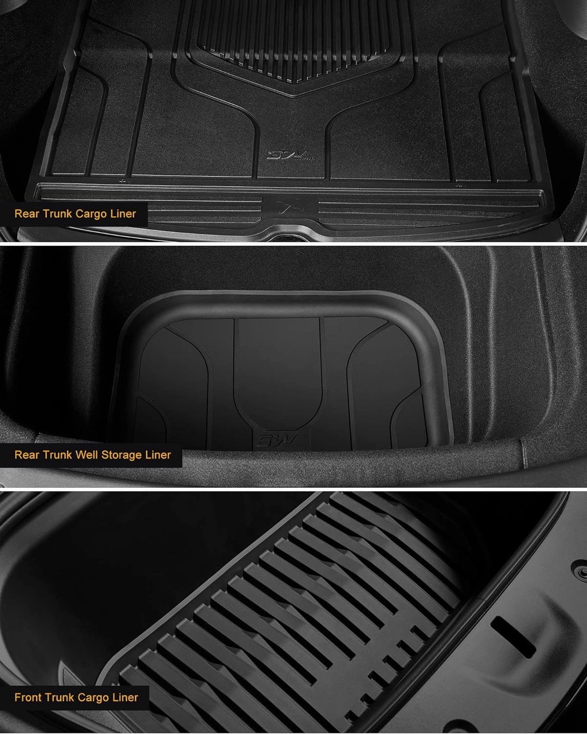 3W Tesla Model Y Floor Mats, TPE Floor Liner for Tesla Model Y 2020-2024, Full Set Black Floor Mats, Cargo Liner and Rear Seat Back Mats Accseeories for Tesla 5-Seater(Not for Juniper)