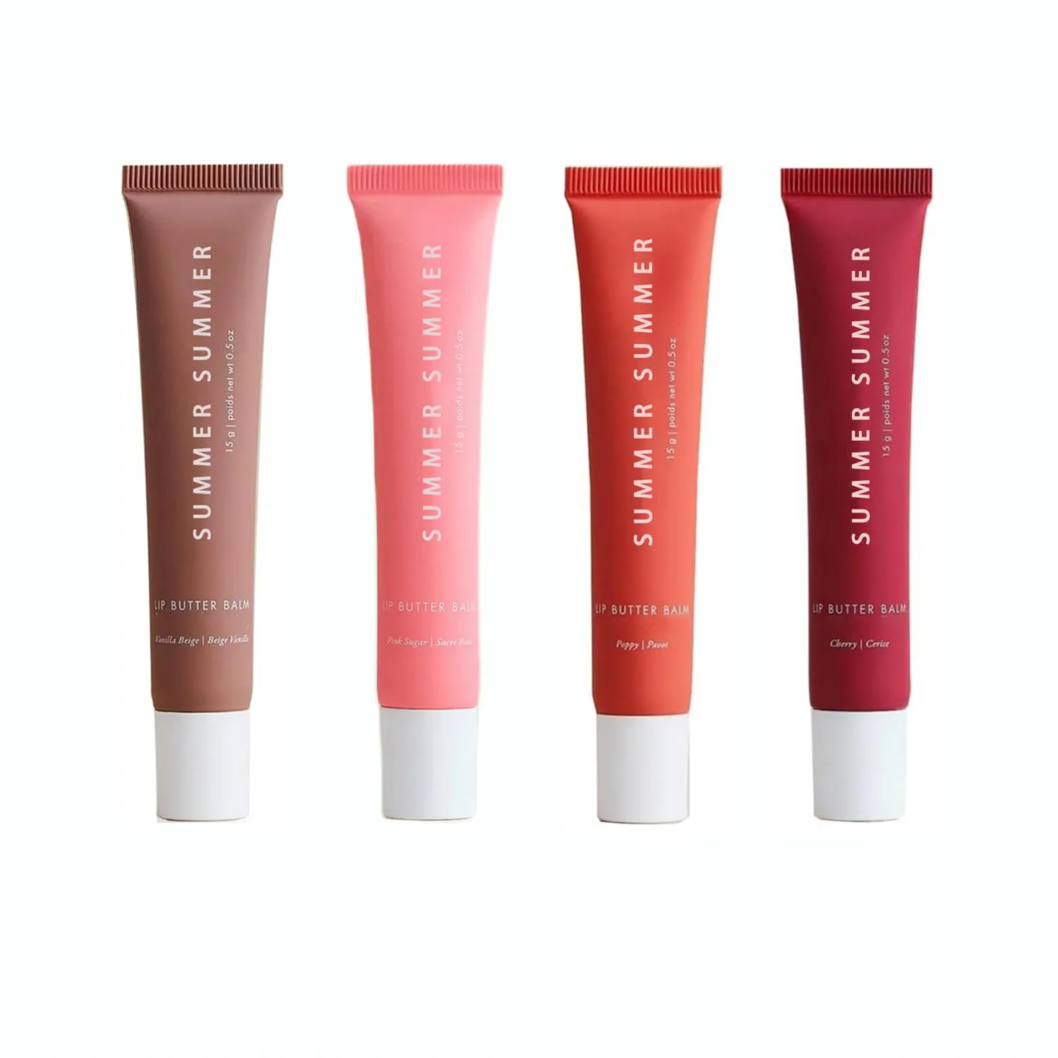 4 Pack Summer Lip Balm Conditioning On Friday Lip Butter Lip Gloss 0.5oz (Pink Sugar Cherry Poppy Vanilla Beige)