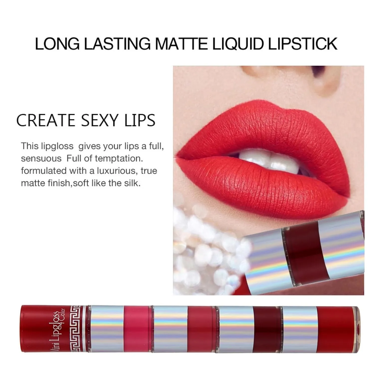 4-Piece Mini Matte Lip Stain Set - Waterproof, Non-Transfer Vegan Lip Gloss, 18H Feather-Proof (#01)