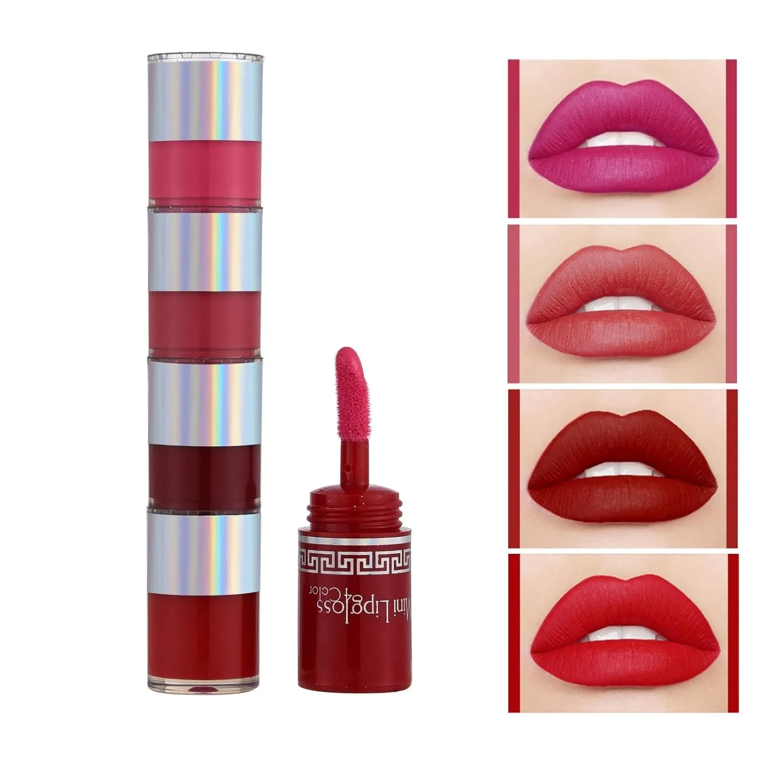 4-Piece Mini Matte Lip Stain Set - Waterproof, Non-Transfer Vegan Lip Gloss, 18H Feather-Proof (#01)