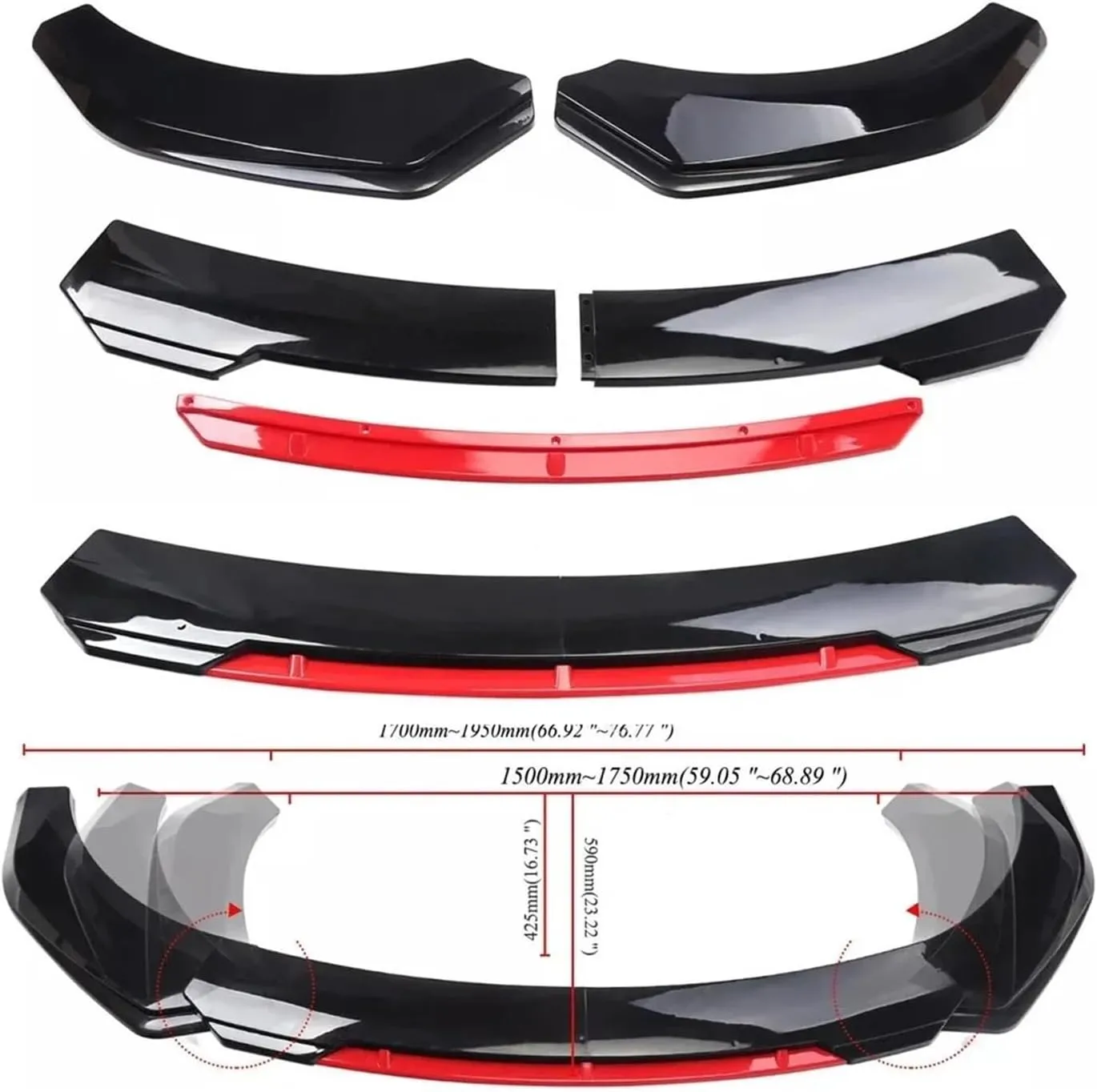 4/5PCS Universal Adjustable Great ABS Plastic Front Bumper Lip Separator Body Duck Lip Splitter Chin Spoiler Body Kit(5pc Black Red Round)