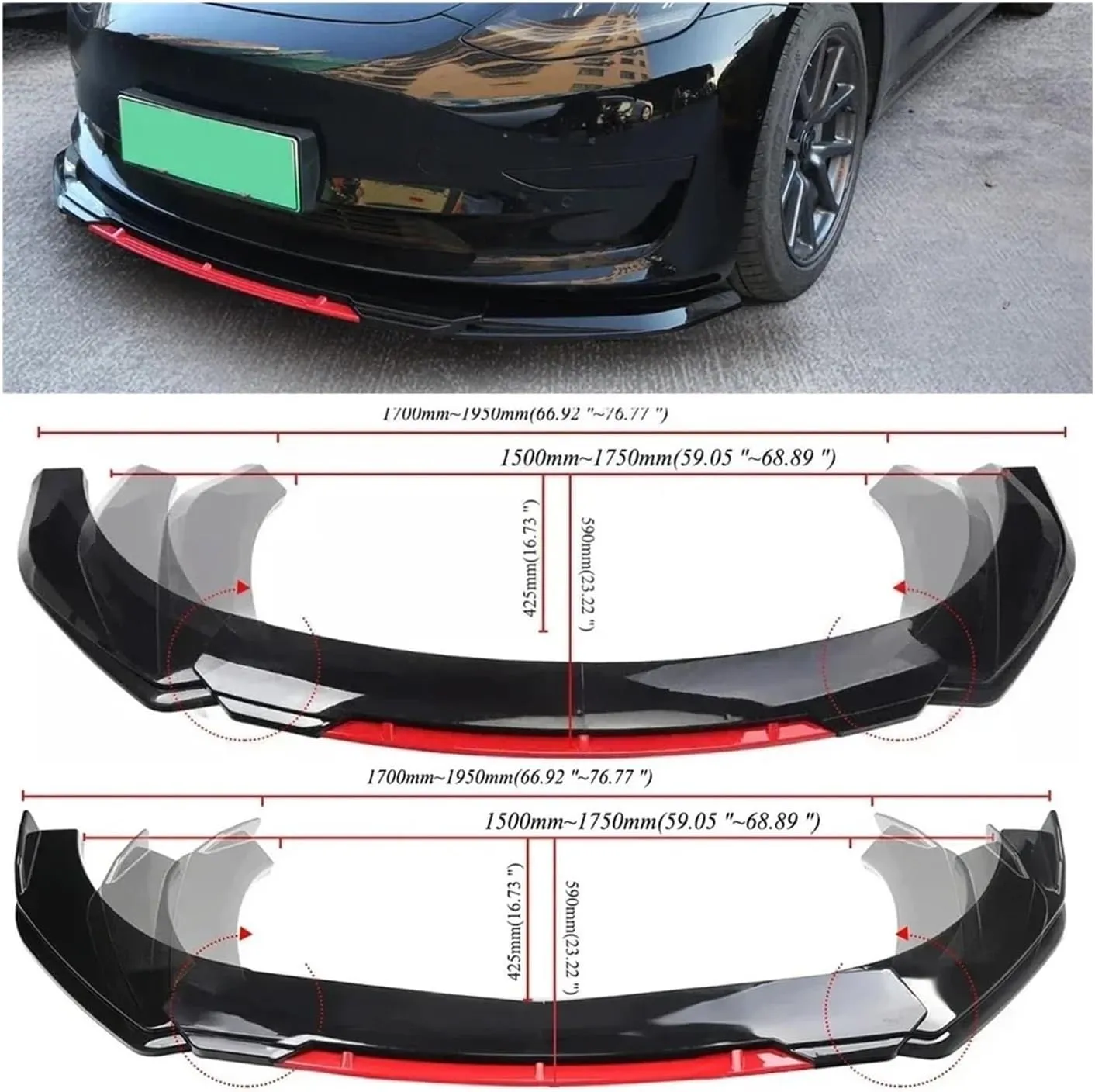 4/5PCS Universal Adjustable Great ABS Plastic Front Bumper Lip Separator Body Duck Lip Splitter Chin Spoiler Body Kit(5pc Black Red Round)