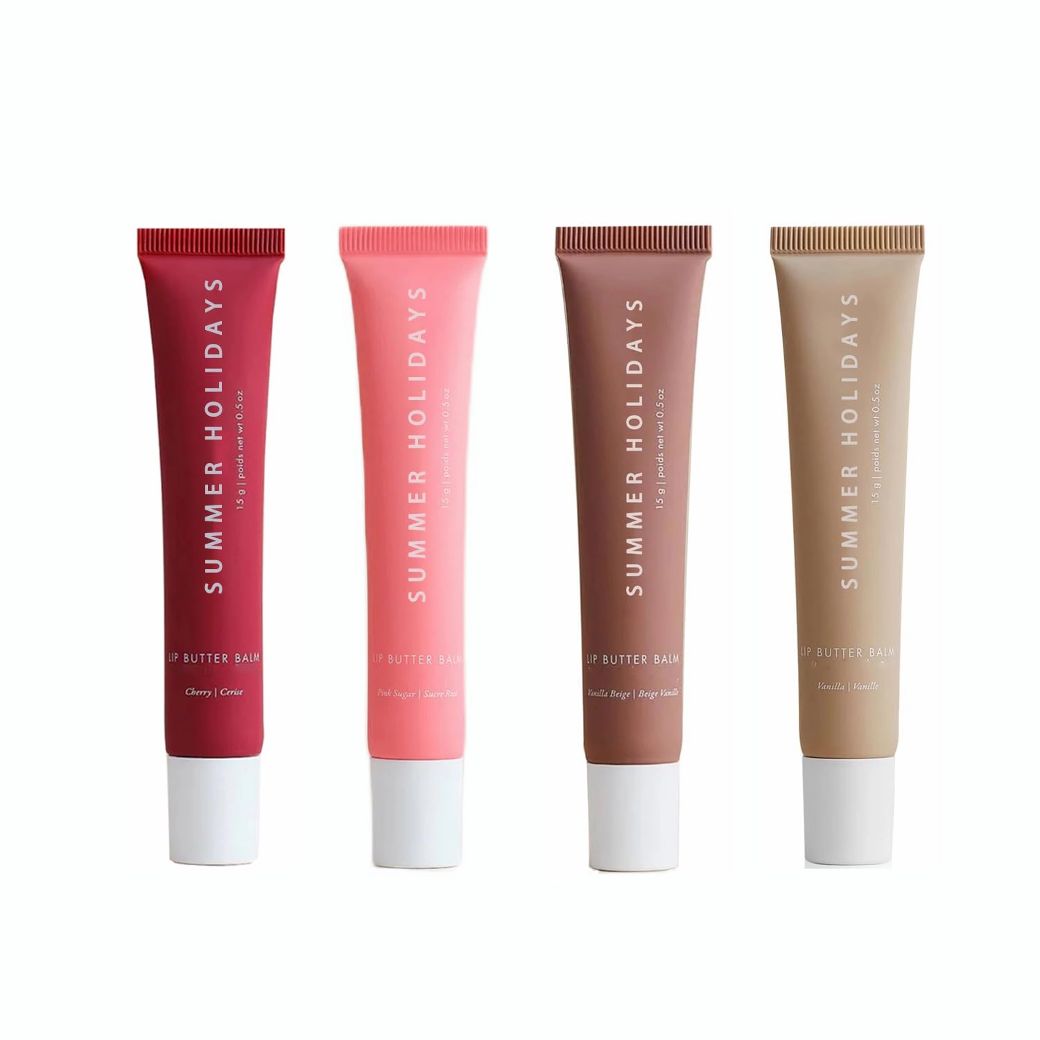 4 PACK Summer Summer Lip Butter Balm Summer Days&Fri-days Conditioning Lip And Lip Balm Pink Sugar Cherry Vanilla Vanilla Beige