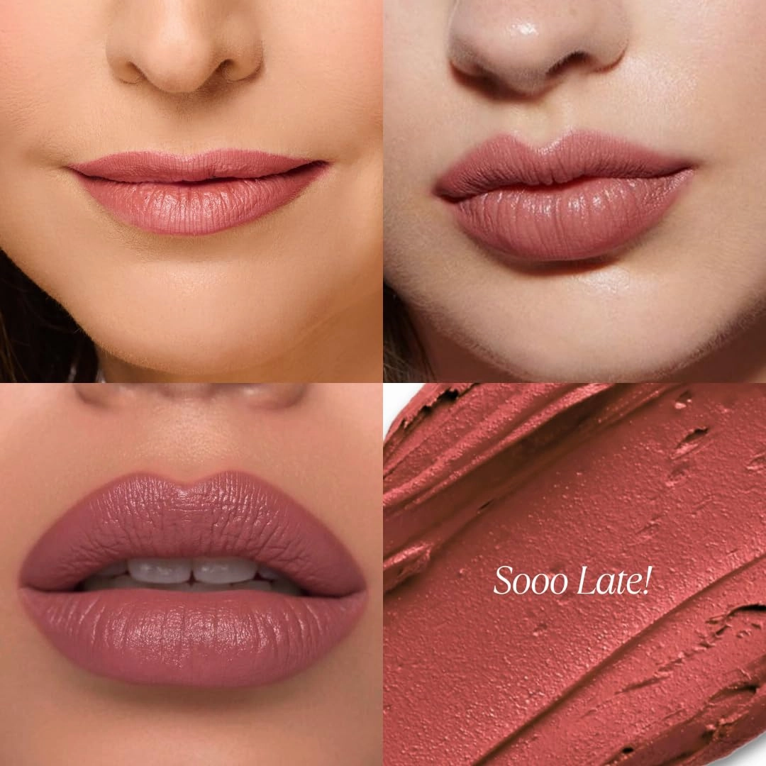 4Ever Haute Lipstick – Dark Mauve Lipstick Long Lasting, Bold Satin Finish, Vegan, Cruelty-Free - Clean & Natural, Travel-Friendly Lip Color (Sooo Late!)