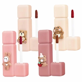 4Pcs Lip Gloss Set, Matte Velvet Lip Tint, 4 Colors Velvet Fog Muddy Texture Stain Long-Lasting, Non-Stick Cup Waterproof Lipstick for Lips and Cheeks