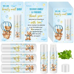 50 Pack Baby Shower Lip Balm Bulk Bear Favors - Mint Flavor Gifts for Guests, Bear Themed Thank You Gifts for Girls Boys, Gender Reveal Games