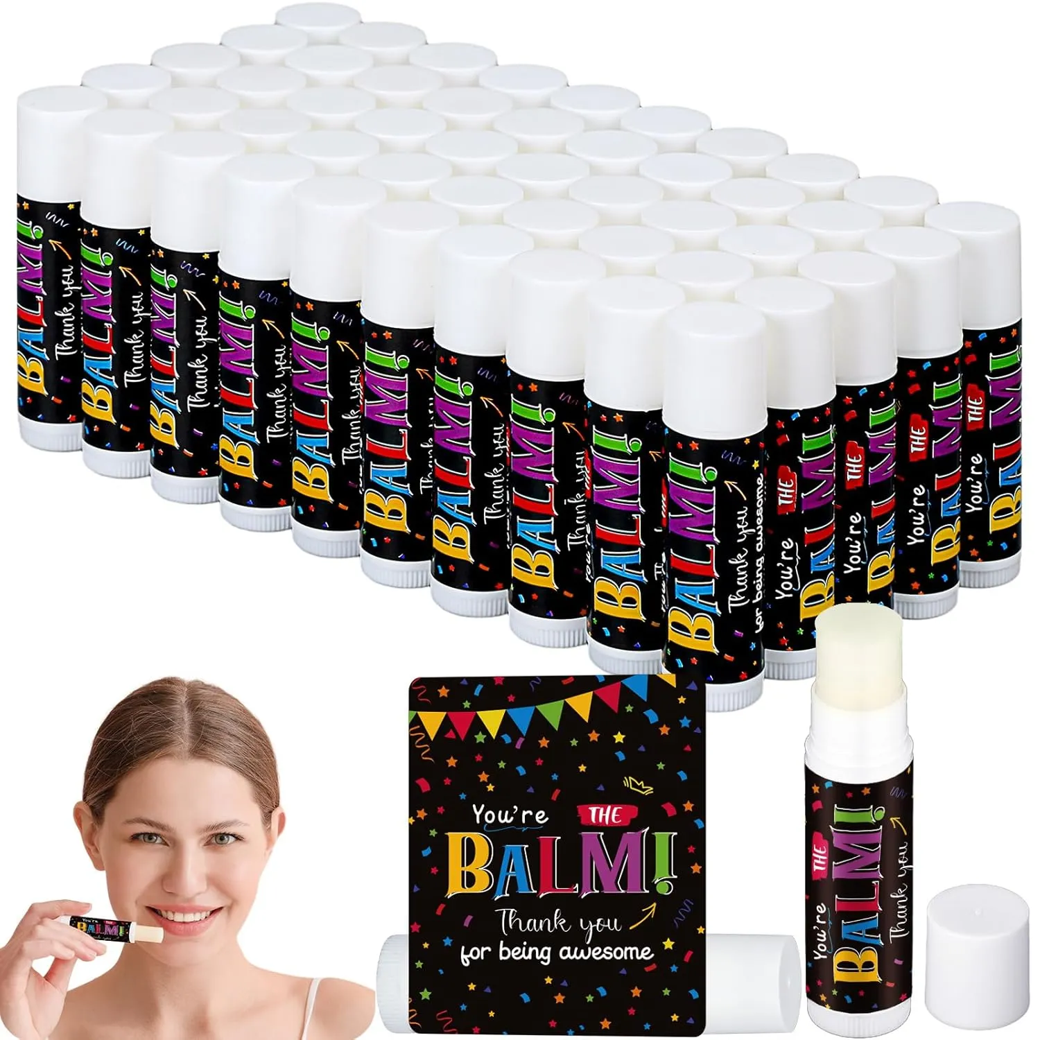 50 Pack Father's Day Gifts Bulk Employee Appreciation Lip Balms Moisturizing Lip Balms Volunteer Staff Team Thank You Gifts Pastor Appreciation for Women Men Coworkers You're the Balm(Balm)