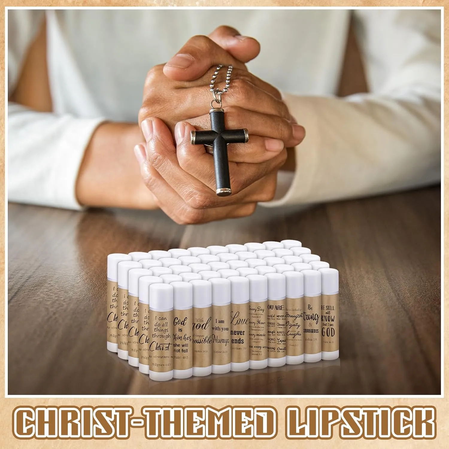 50 Pack Religious Lip Balm for Women Lip Balm with Scripture Bulk Christian Gifts Faith Bible Verse Scripture Inspirational Gift Party Favors Coworkers 10 Styles(Rustic)