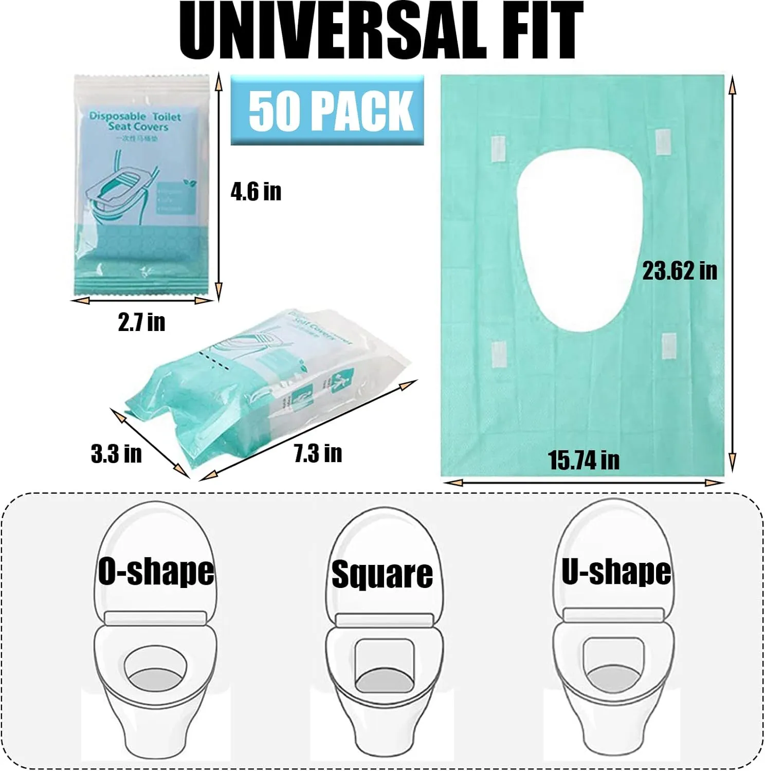 50 Pack Toilet Seat Covers Disposable 16x24 Inch XL Portable Toilet Liners Travel Seat Cover for Outdoors,Hotel, Hospital, Travel, Public Toilet Seat Cover (50pack, GREEN)
