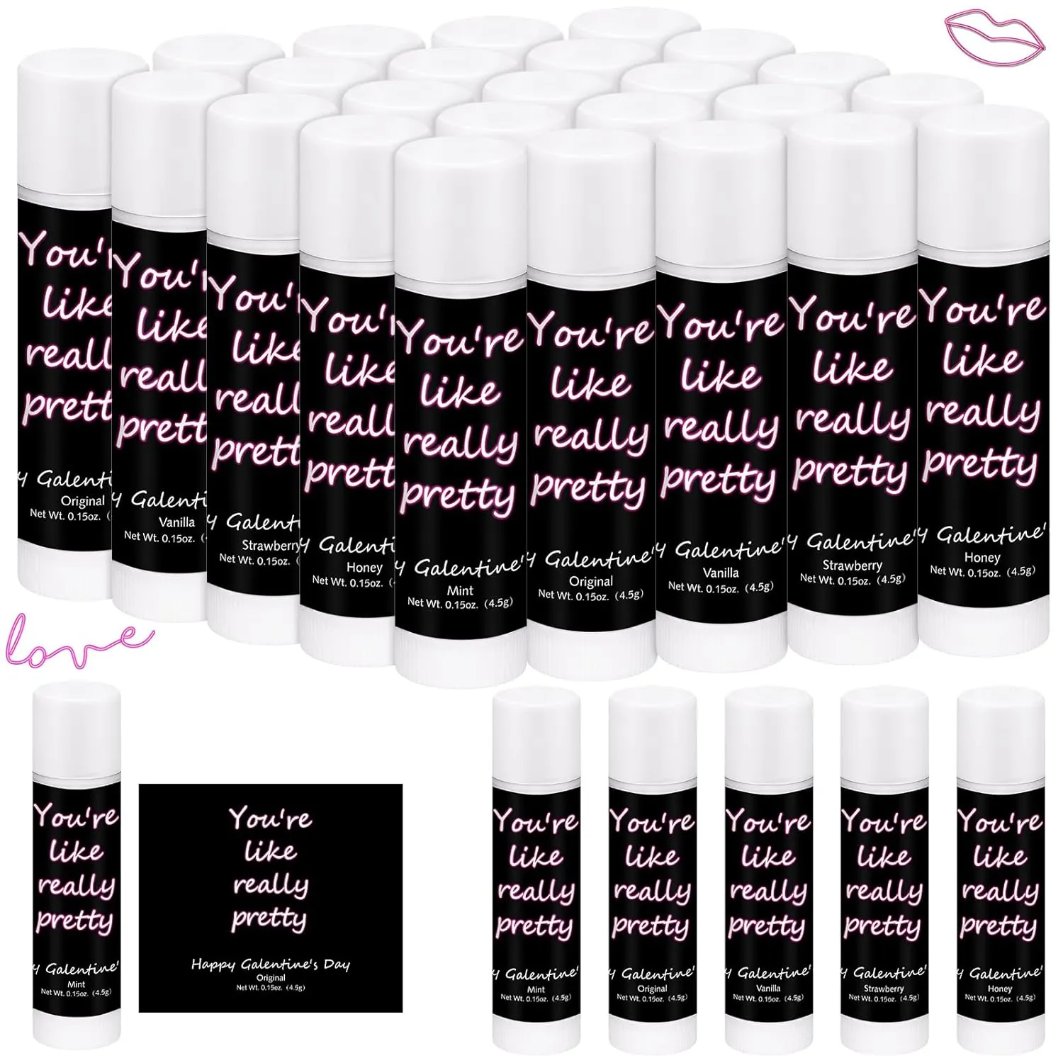 50 Pack Valentine's Galentine's Day Gifts Bulk Lip Balms Valentine's Galentine's Day Party Favors Stuffers You're Like Really Pretty Gifts for Women Her Teachers Staff Coworkers(Neon)