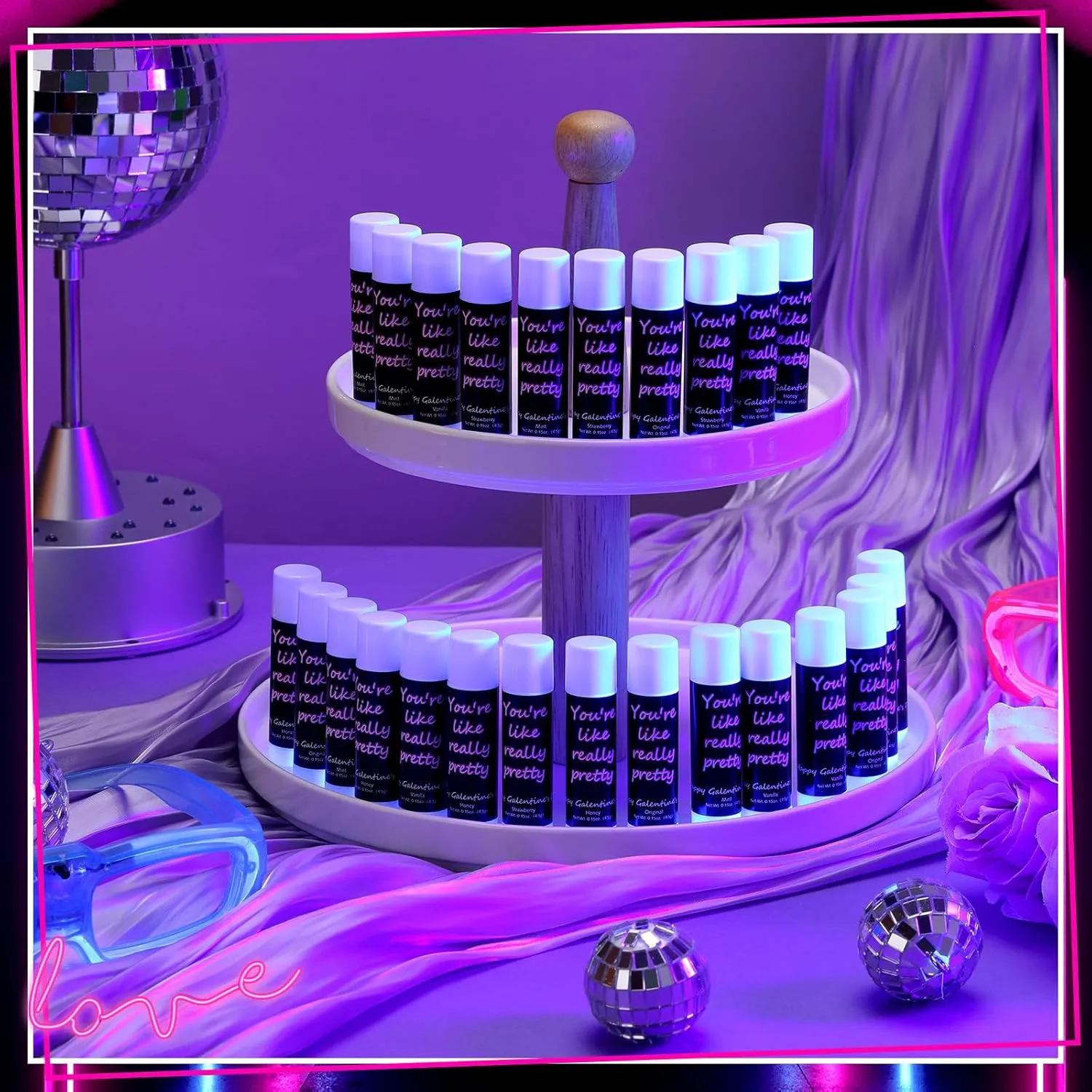 50 Pack Valentine's Galentine's Day Gifts Bulk Lip Balms Valentine's Galentine's Day Party Favors Stuffers You're Like Really Pretty Gifts for Women Her Teachers Staff Coworkers(Neon)