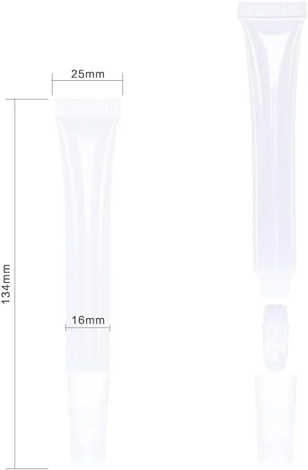 50 PCS Empty long slim 15ml squeeze lip gloss tube lip oil soft tubes with Syringes (Clear lid)