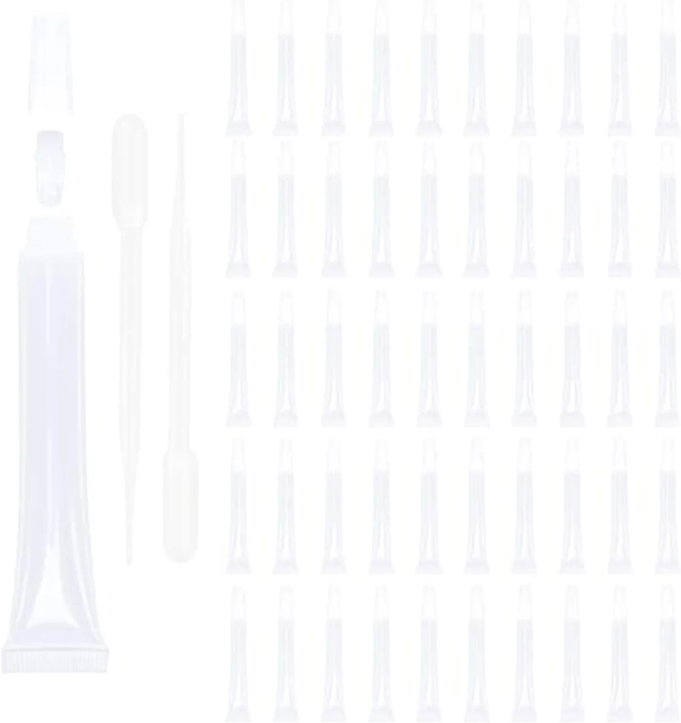 50 PCS Empty long slim 15ml squeeze lip gloss tube lip oil soft tubes with Syringes (Clear lid)