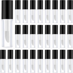 50 Clear Mini Lip Gloss Containers With Black Cap, Soft Brush Applicator, Leak-Proof For Travel And Sample Use