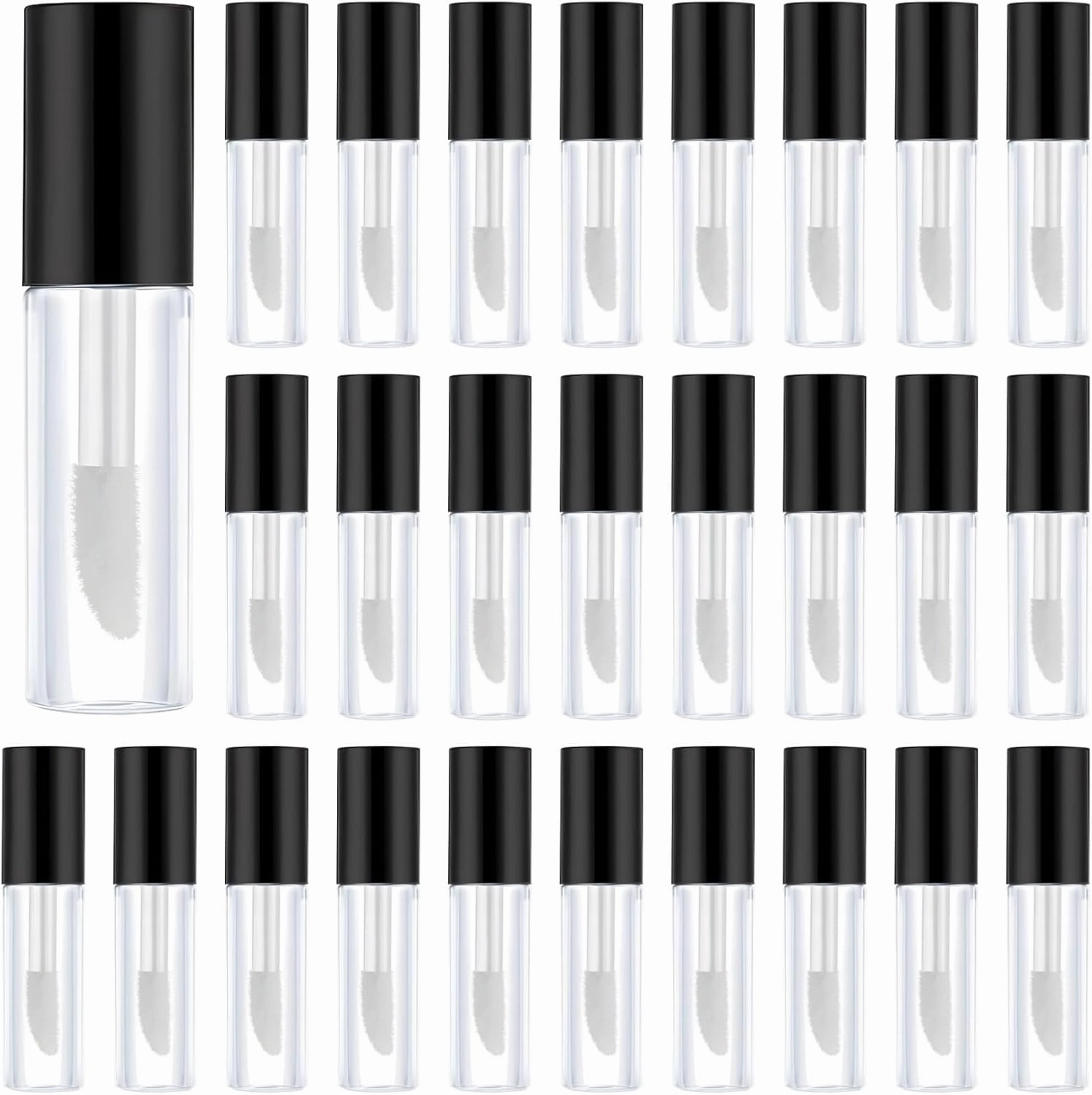 50 Pcs Empty Lip Gloss Containers, Leak-Proof With Black Screw Cap, Soft Brush For Cosmetic Samples