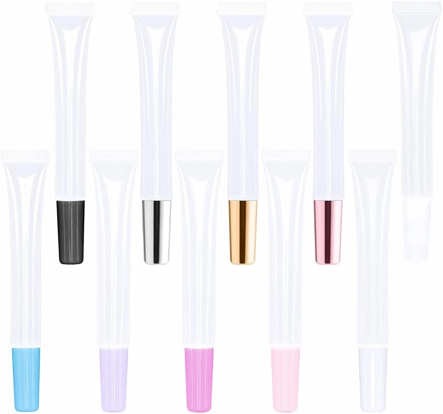 50 PCS Empty long slim 15ml squeeze lip gloss tube lip oil soft tubes with Syringes (black lid)