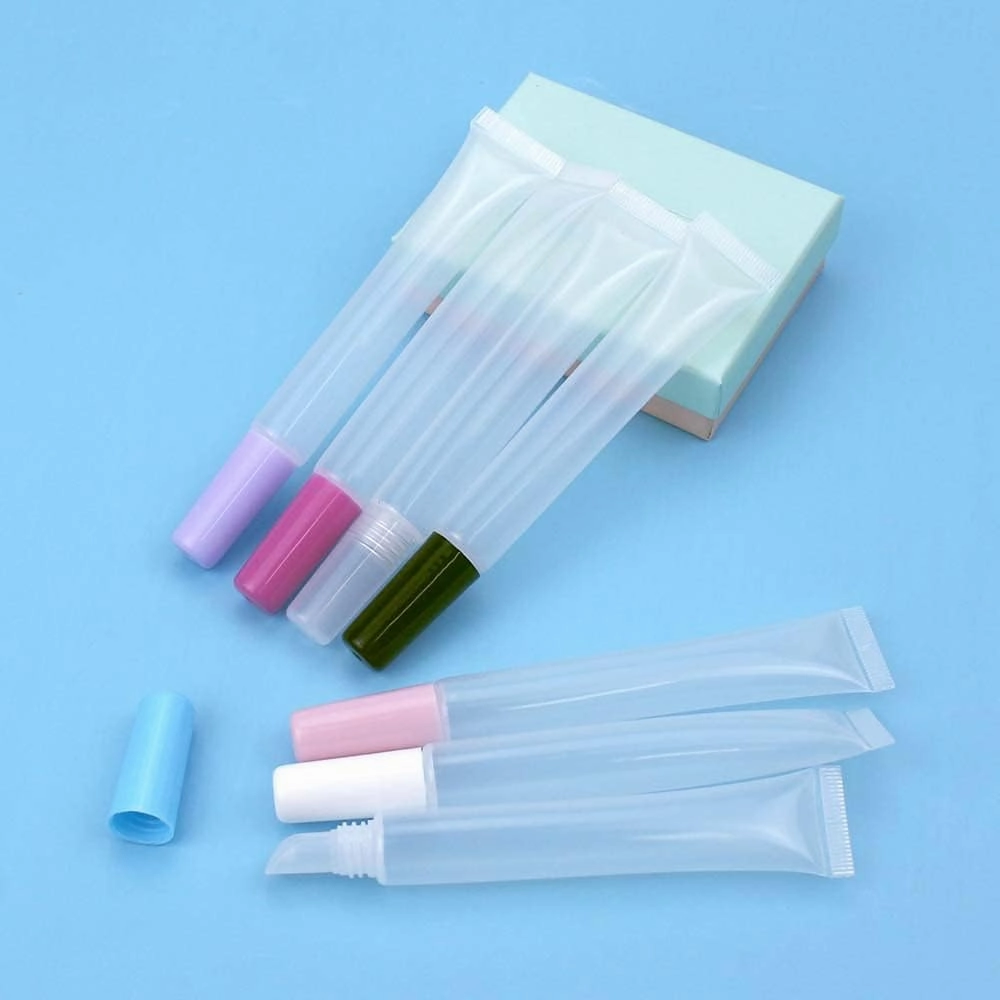 50 PCS Empty long slim 15ml squeeze lip gloss tube lip oil soft tubes with Syringes (black lid)