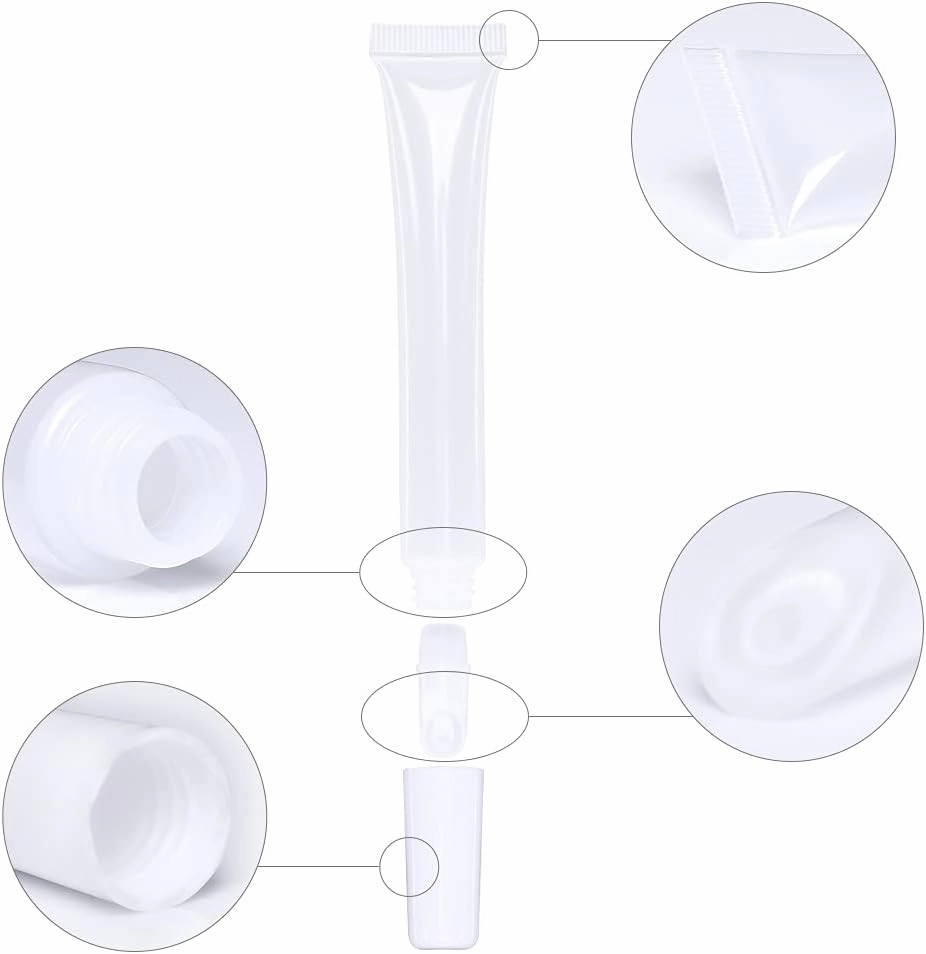 50 PCS Empty long slim 15ml squeeze lip gloss tube lip oil soft tubes with Syringes (black lid)