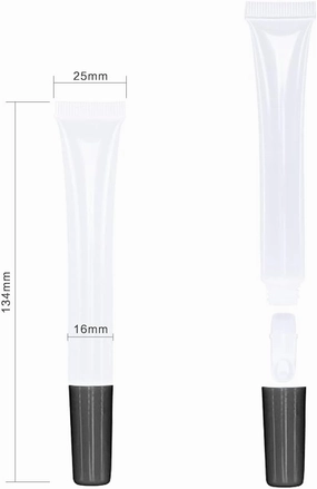 50 PCS Empty long slim 15ml squeeze lip gloss tube lip oil soft tubes with Syringes (black lid)