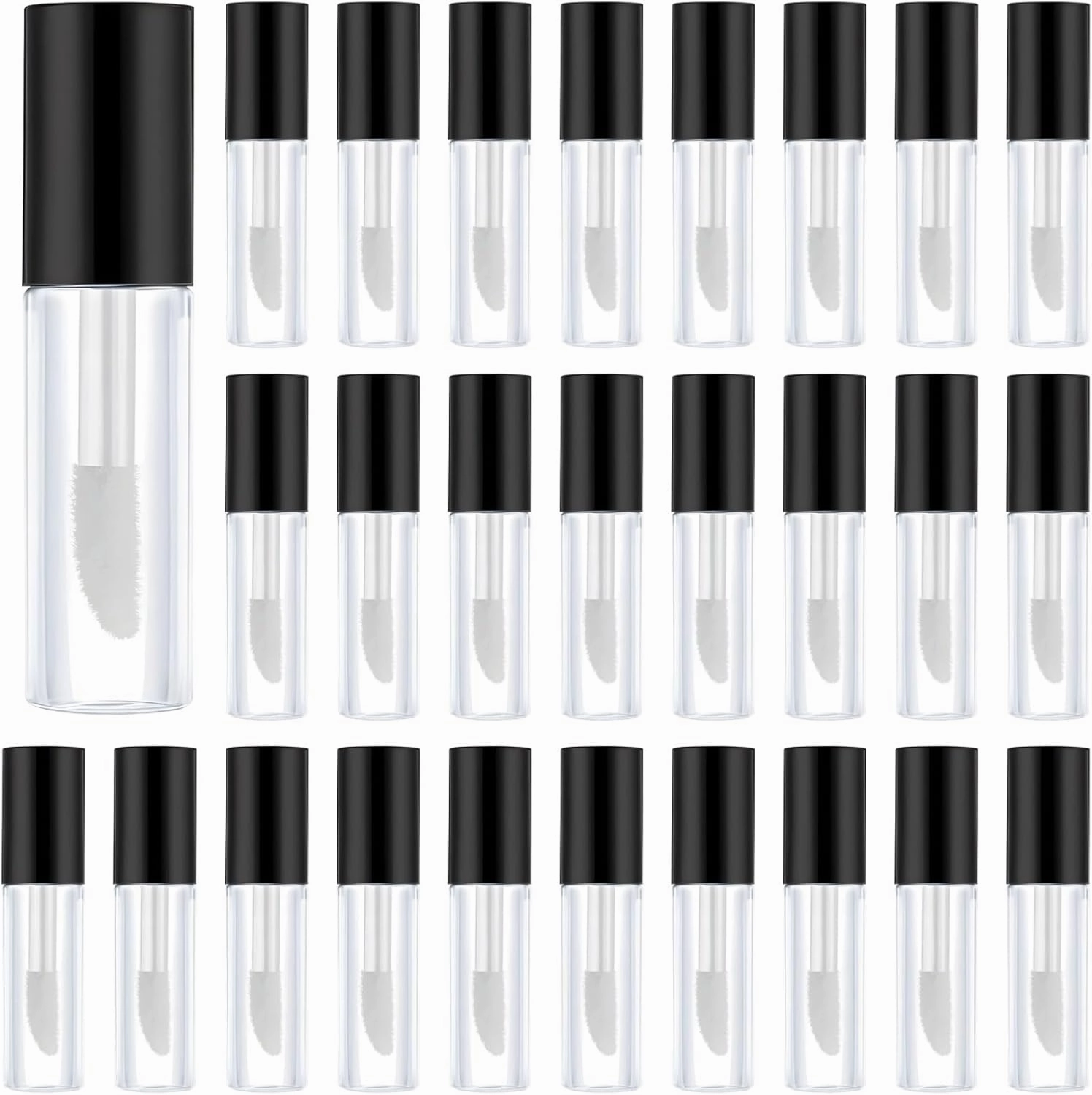 50 Pcs Leak-Proof Mini Lip Gloss Containers With Black Cap, Soft Brush Applicator For Travel & Samples