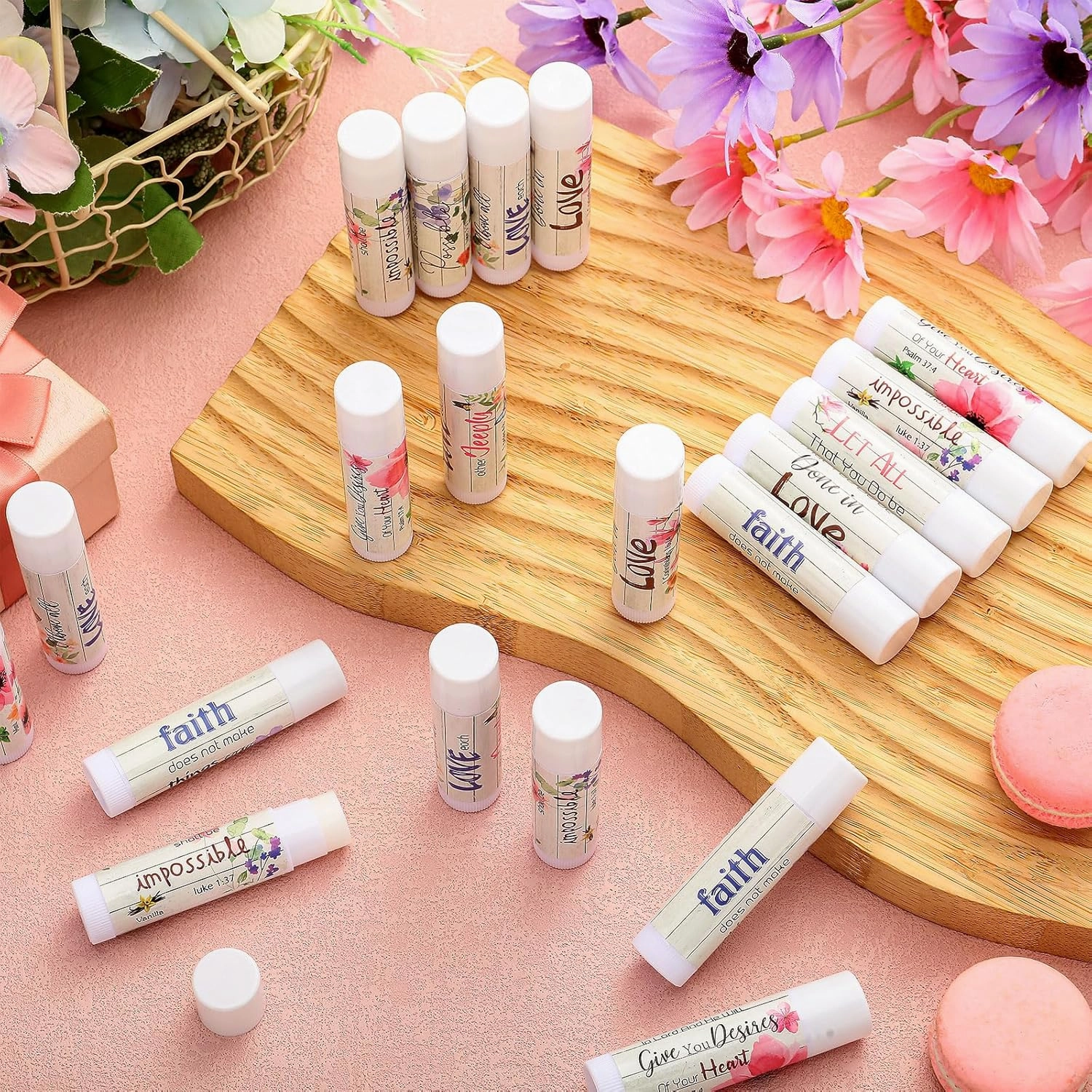 50 Pcs Lip Balm Bulk Christian Gift for Women Faith Religious Bible Verse Lip Balm Inspirational Gift Scripture Moisturizing Lip Care Product for Coworker Sister Teacher(Wildflower)