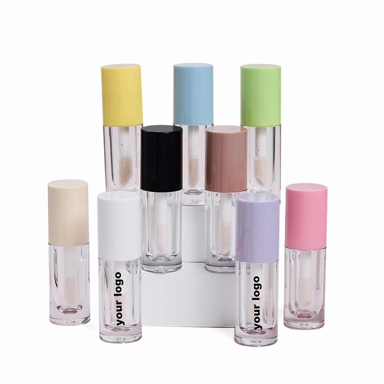 50 pieces of custom logo lip gloss tubes, 6.5ml/0.22oz square large-brush lip gloss tubes, custom logo (brown 50 pieces of custom logos) (yellow, 50 PCS)