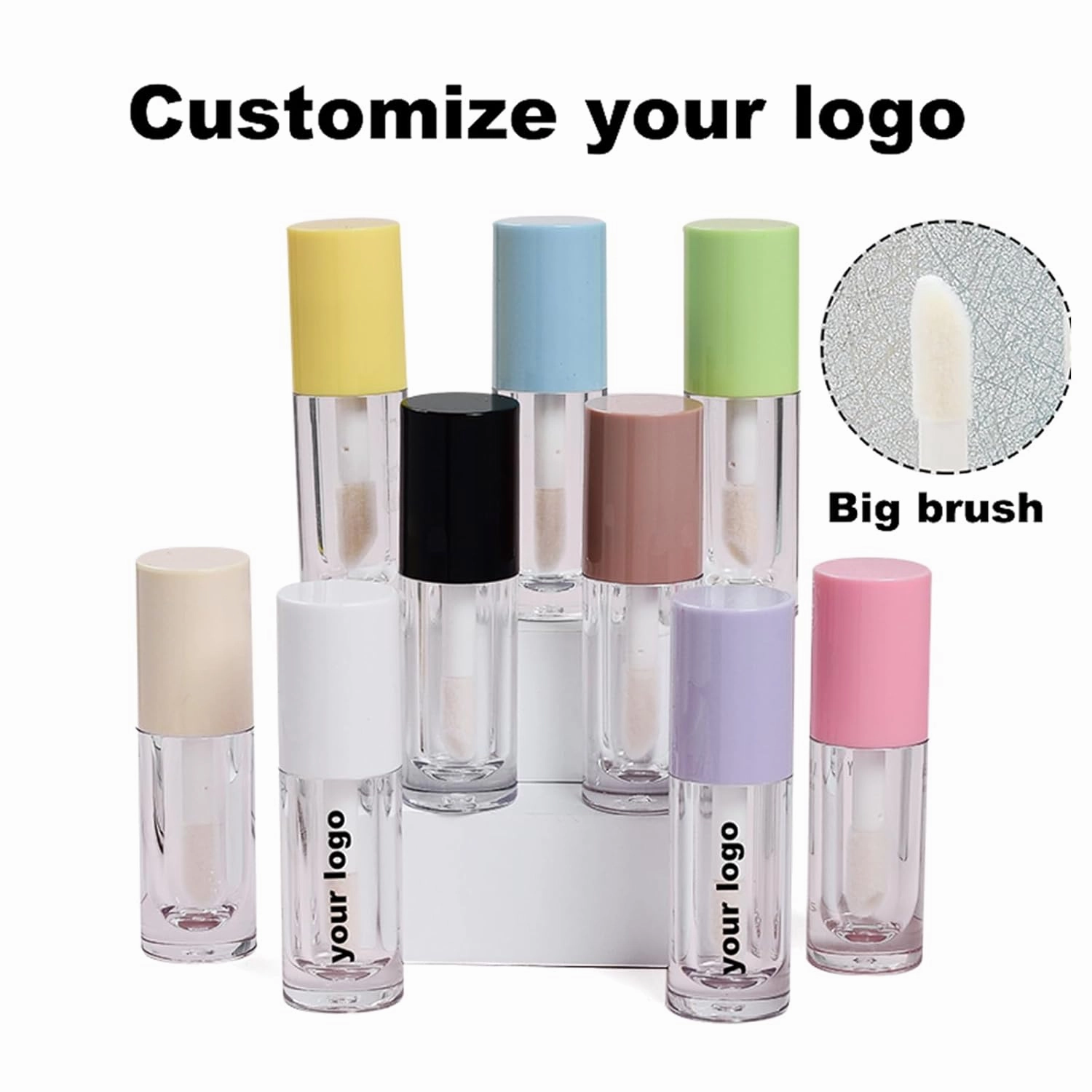 50 pieces of custom logo lip gloss tubes, 6.5ml/0.22oz square large-brush lip gloss tubes, custom logo (brown 50 pieces of custom logos) (yellow, 50 PCS)