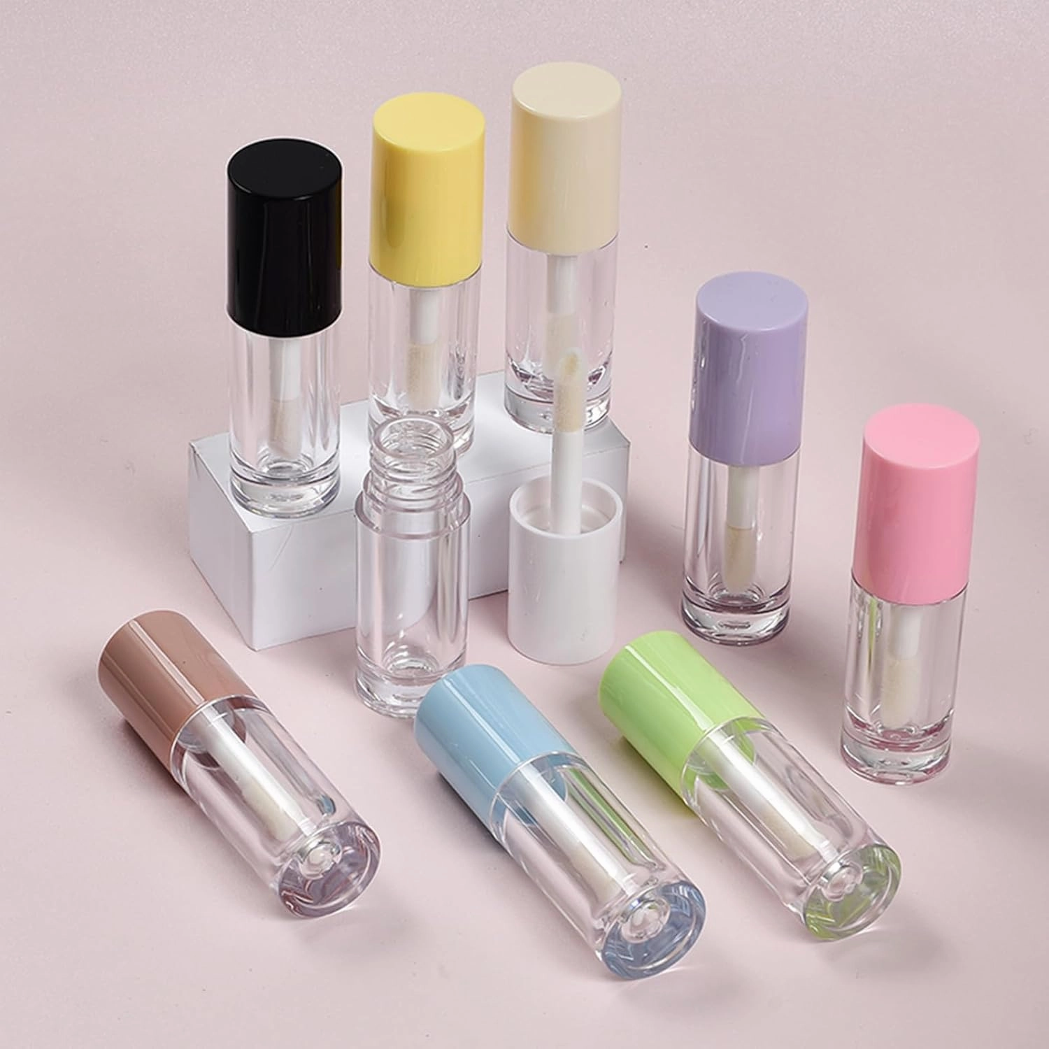 50 pieces of custom logo lip gloss tubes, 6.5ml/0.22oz square large-brush lip gloss tubes, custom logo (brown 50 pieces of custom logos) (yellow, 50 PCS)
