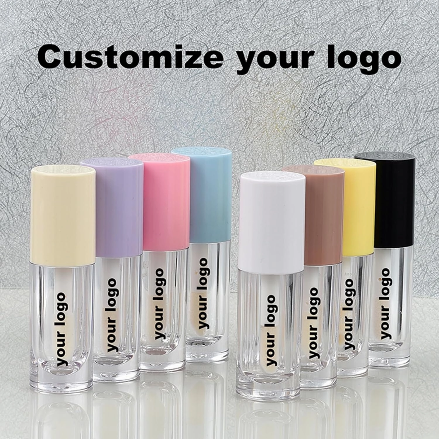 50 pieces of custom logo lip gloss tubes, 6.5ml/0.22oz square large-brush lip gloss tubes, custom logo (brown 50 pieces of custom logos) (yellow, 50 PCS)