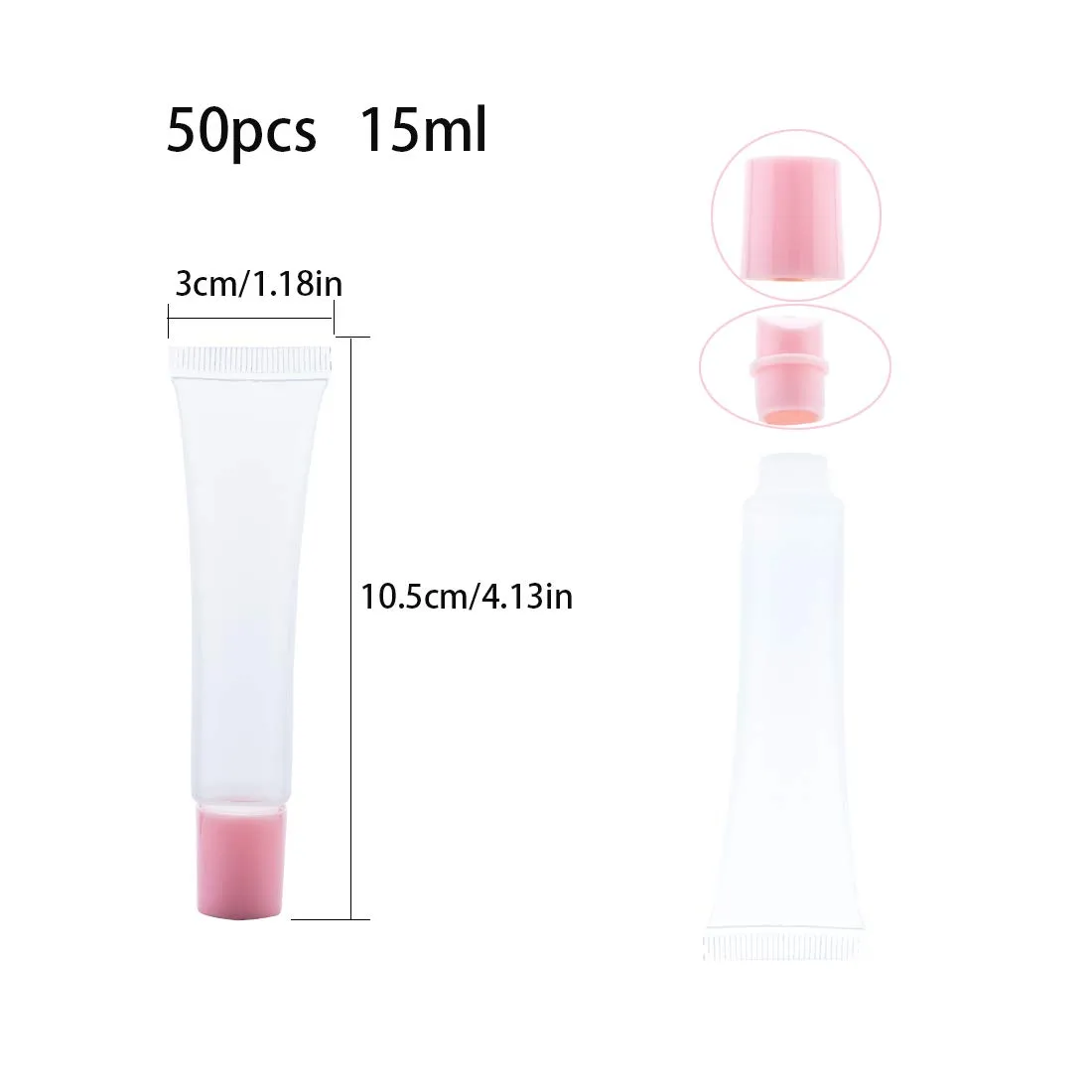 50Pcs 15ml Lip Gloss Squeeze Tubes, Light Pink Lip Gloss Containers Empty, Refillable Soft Clear Tubes for DIY Lipgloss Balm Cosmetic (Light Pink)