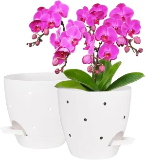6 Inch Orchid Pots with Holes, 2 Pack Self Watering Planters for Orchids Plastic Orchid Pot Plant Flower Pots for Orchids Indoor Outdoor (White)