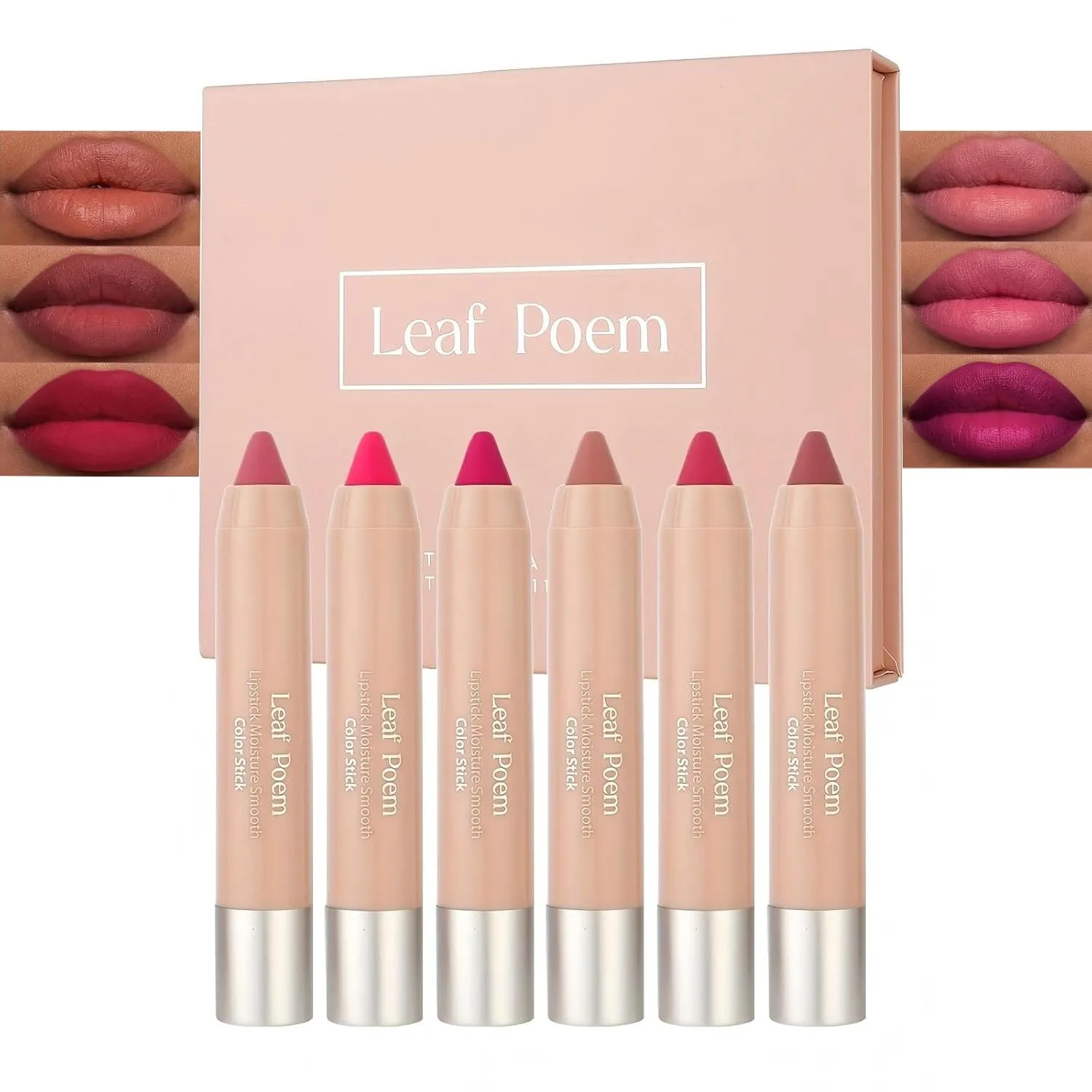 6 Pcs Sheer Matte Lip Crayon Lipstick Set with Retractable and Long-Lasting Lip Liner Lipsticks for Gift Women Makeup