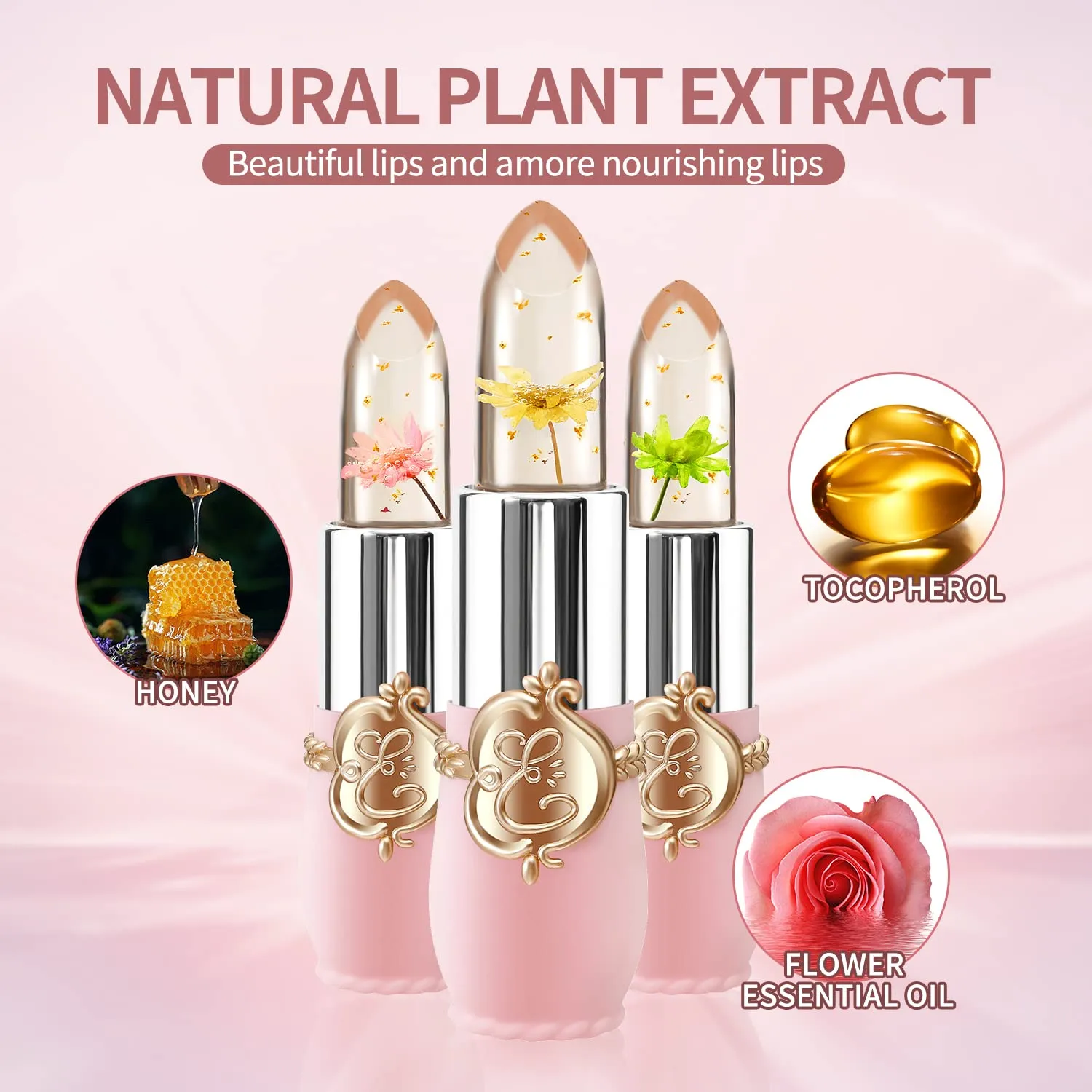 6 Pcs/Set Flower Jelly Lipstick Set Temperature Change Moisturizer Long Lasting Nutritious Shimmer Lip Balm Magic Color Change Lip Gloss (Color Changing Lipstick Set B)