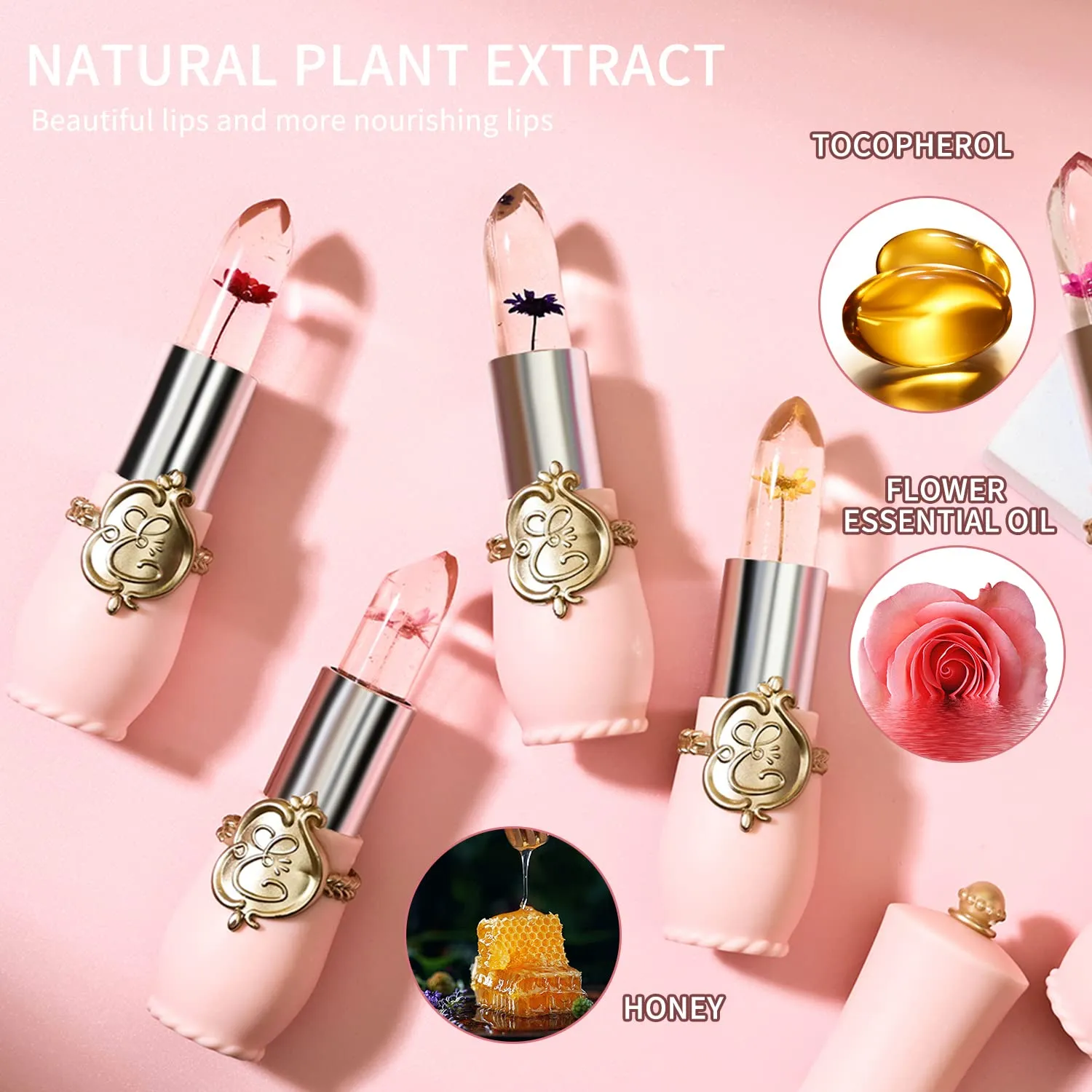 6 Pcs/Set Flower Jelly Lipstick Set Temperature Change Moisturizer Long Lasting Nutritious Shimmer Lip Balm Magic Color Change Lip Gloss (Color Changing Lipstick Set B)