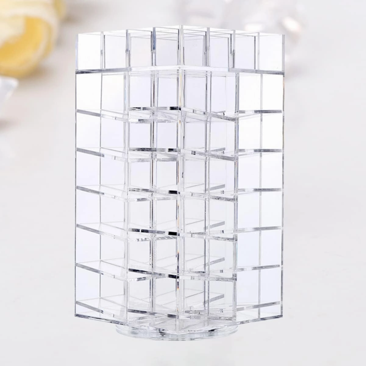 64 Clear Lipglosses Makeup Tower Acrylic Display Risers Clear Lipstick Holder Lip Gloss Clear Brush Holders Display Shelves Lip Organizer to Rotate Detachable Storage Box