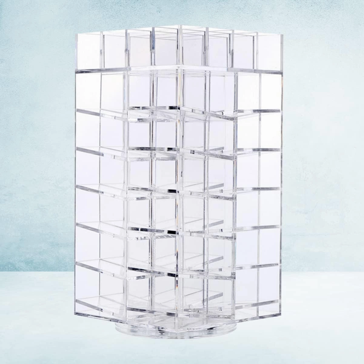 64 Clear Lipglosses Makeup Tower Acrylic Display Risers Clear Lipstick Holder Lip Gloss Clear Brush Holders Display Shelves Lip Organizer to Rotate Detachable Storage Box