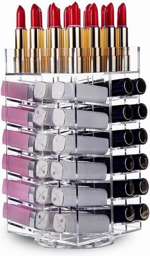 64 Clear Lipglosses Makeup Tower Acrylic Display Risers Clear Lipstick Holder Lip Gloss Clear Brush Holders Display Shelves Lip Organizer to Rotate Detachable Storage Box