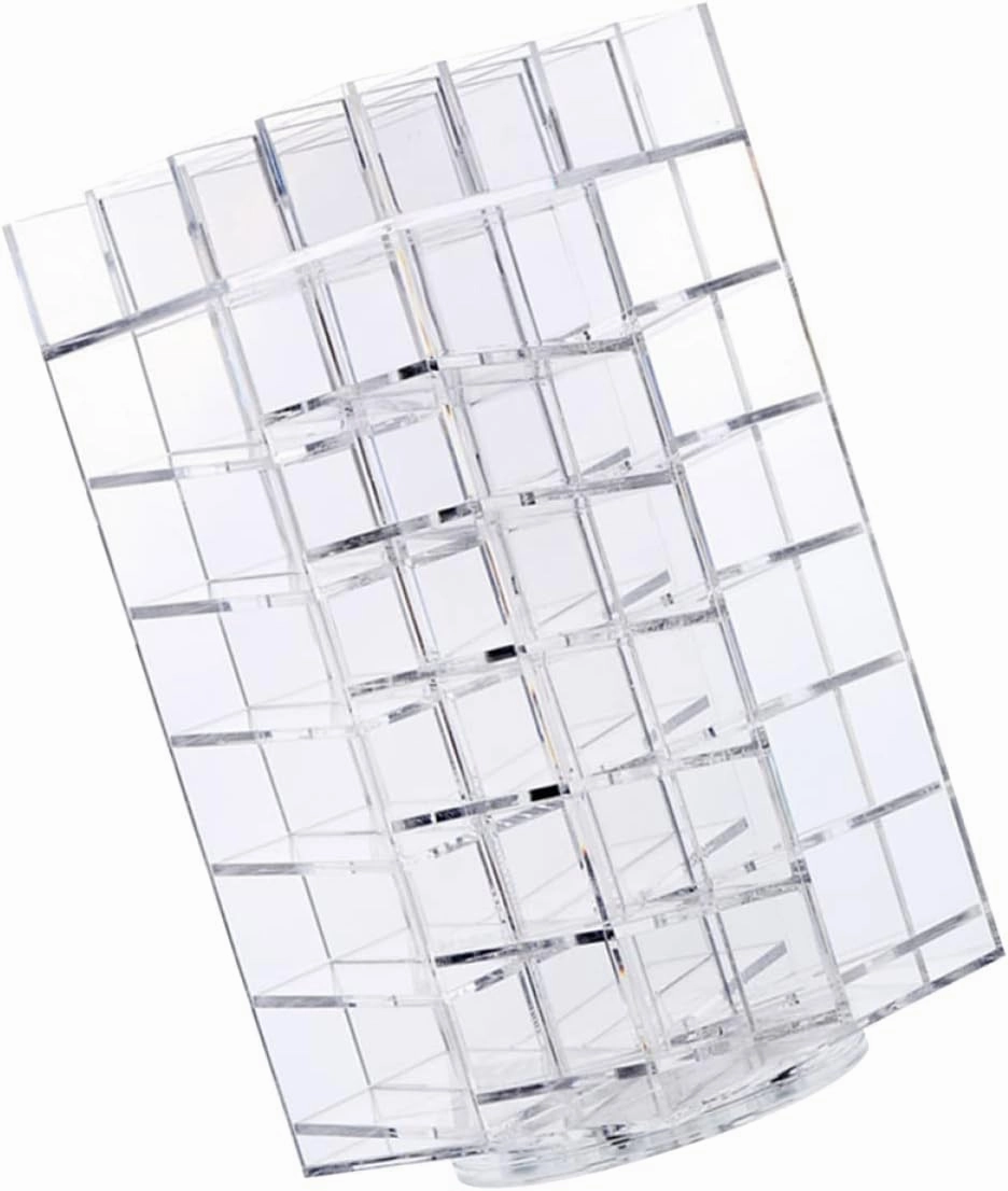 64 Clear Lipglosses Makeup Tower Acrylic Display Risers Clear Lipstick Holder Lip Gloss Clear Brush Holders Display Shelves Lip Organizer to Rotate Detachable Storage Box