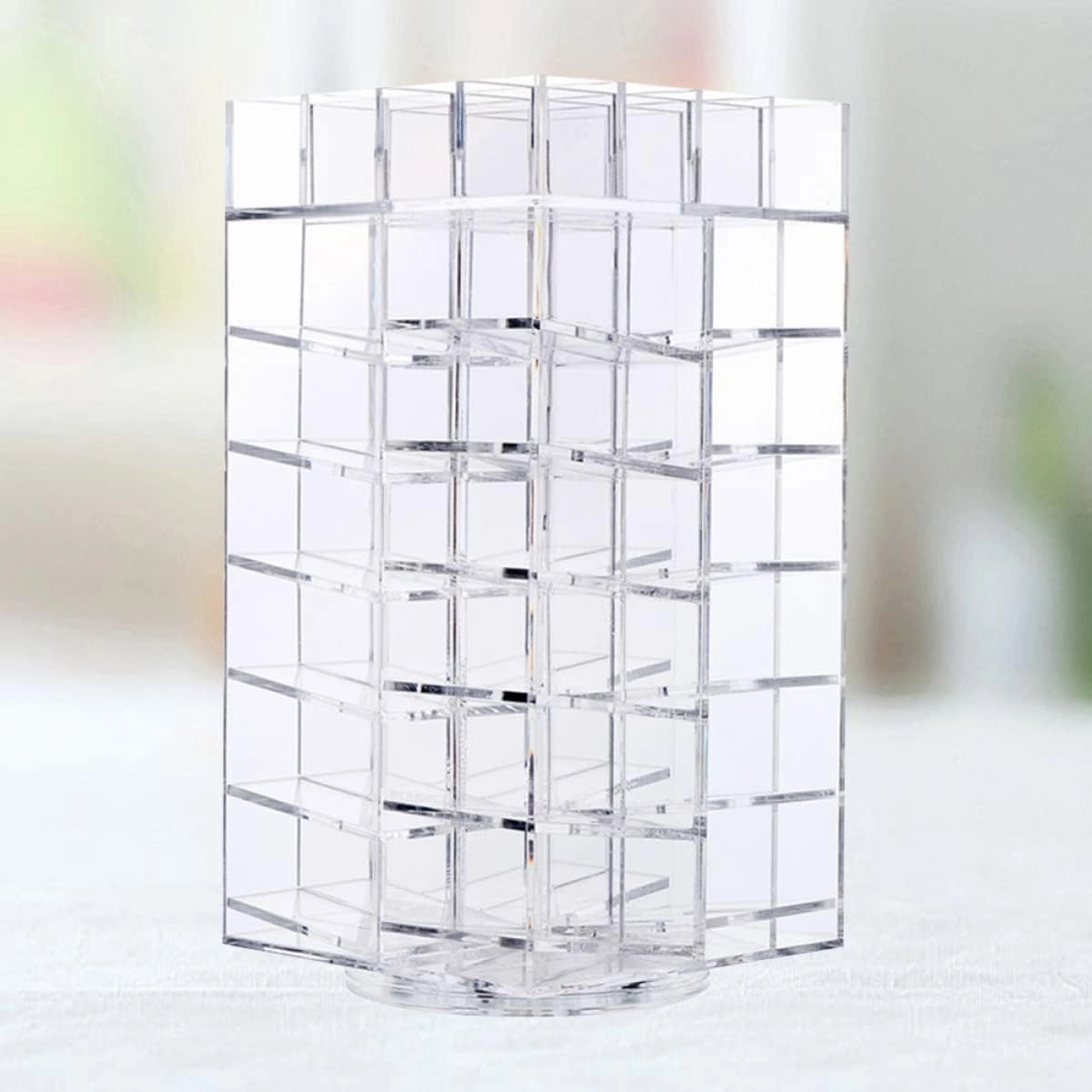 64 Clear Lipglosses Makeup Tower Acrylic Display Risers Clear Lipstick Holder Lip Gloss Clear Brush Holders Display Shelves Lip Organizer to Rotate Detachable Storage Box