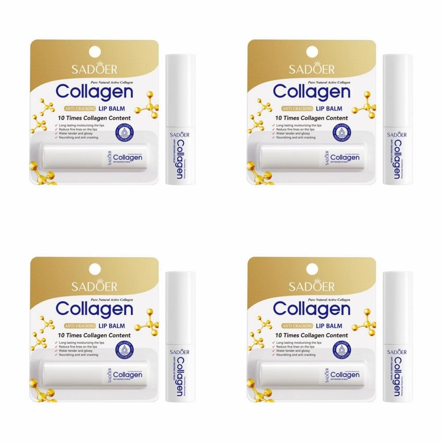 6 Pack For SADOER Collagen Lip Balm, Anti Cracking Formula