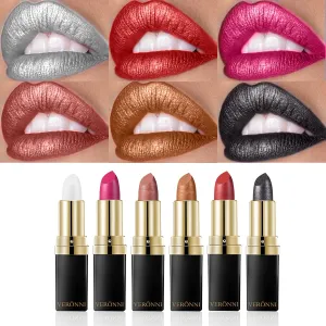 6pcs Diamond Glitter Lipstick Set, Glitter Metallic Shimmer Lipstick 6 Colors, Non-Stick Sparkling Glitter Matte Lip stick, Long-Lasting & Waterproof, Shiny Matte Lip Gloss for Women