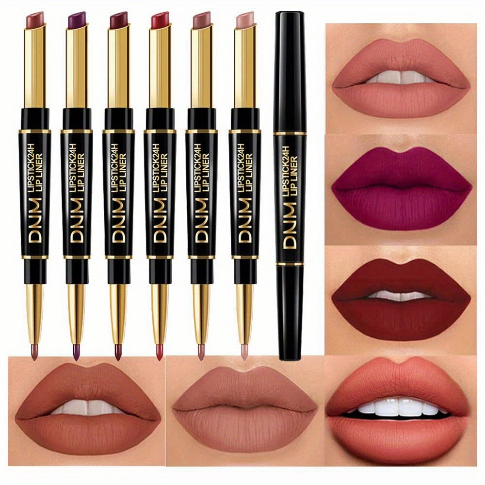 6Pcs Matte Nude Brown Lip Liner and Lipstick Set Kit - Long Lasting Waterproof 24 Hour Lipstick and Lip Liners Combo with Lip Stains for Halloween, Women's Makeup Essentials