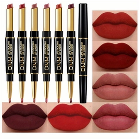 6Pcs Matte Nude Brown Lip Liner and Lipstick Set Kit - Long Lasting Waterproof 24 Hour Lipstick and Lip Liners Combo with Lip Stains for Halloween, Women's Makeup Essentials