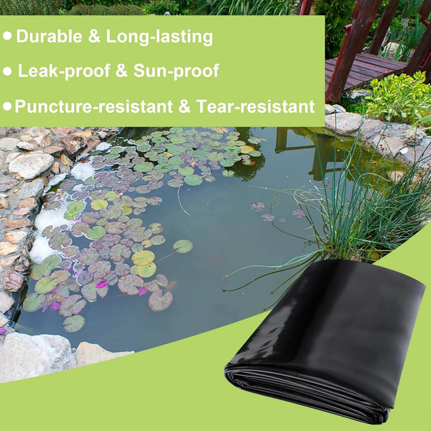 7 x 10 FT Pond Liner, 20 Mil Fish Pond HDPE Liner, Pond Liners for Outdoor Ponds, Koi Ponds, Garden Fountain, Waterfall