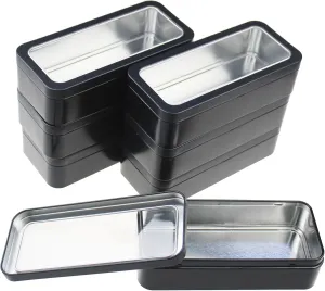 7Pcs Rectangle Metal Tins Containers with Lids Mini Storage Canister Jars Set for Home Kitchen, Office and School Supplies, 5.9" x 2.75" x 1.57" (Black)
