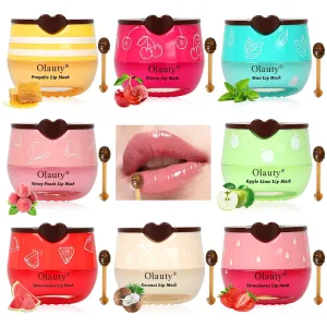 8 PCS Bee Lip Balm Honey Pot, Fruity Mask Overnight Hydrating Prevention for Dry and Cracked Lips, Scrubs Exfoliator Care, Sleeping Mask Reduces Lines