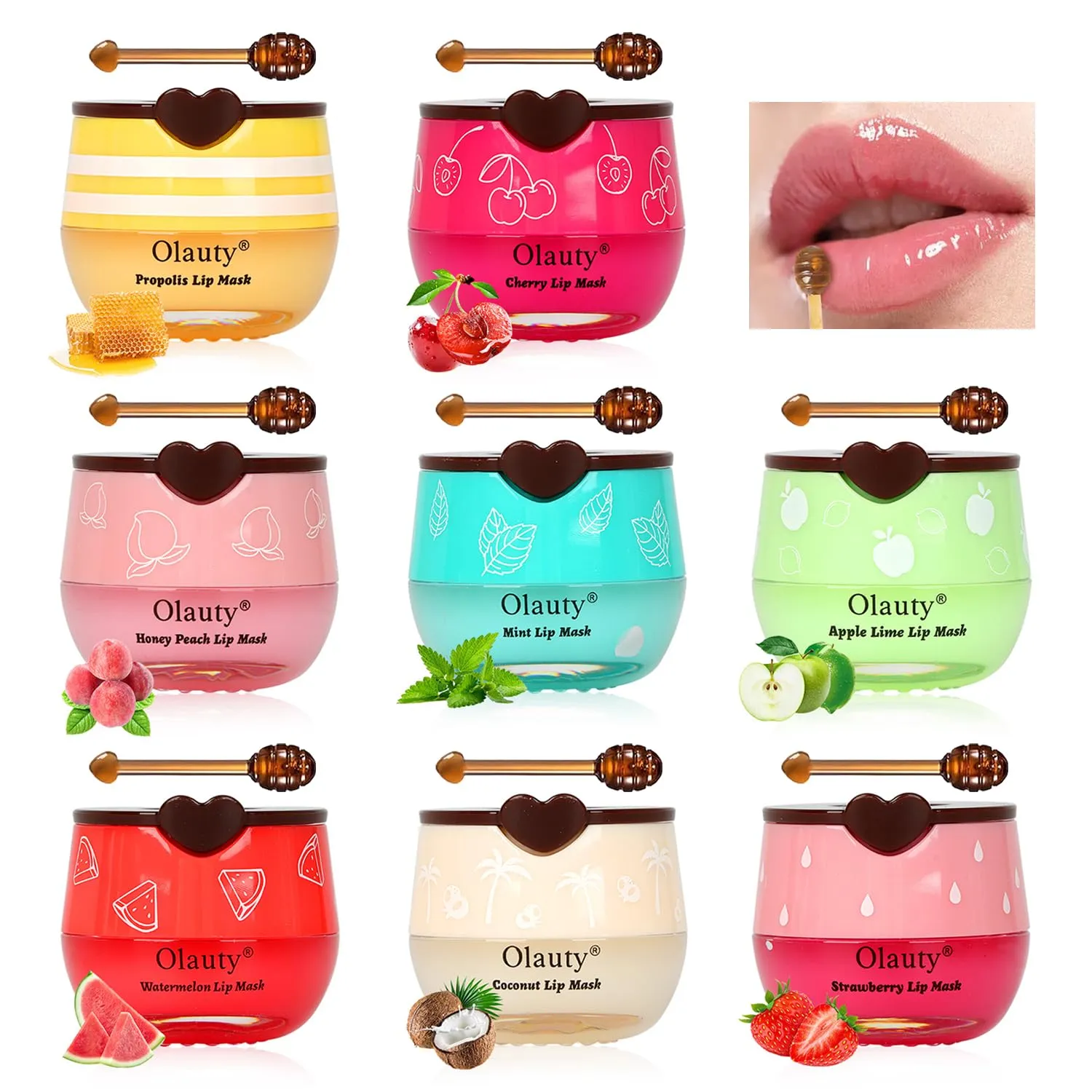 8 PCS Bee Lip Balm Honey Pot, Fruity Sleeping Mask, Hydrating Prevention for Dry and Cracked Lips, Scrubs Exfoliator Care, Moisturizing Mask Overnight Reduces Lines